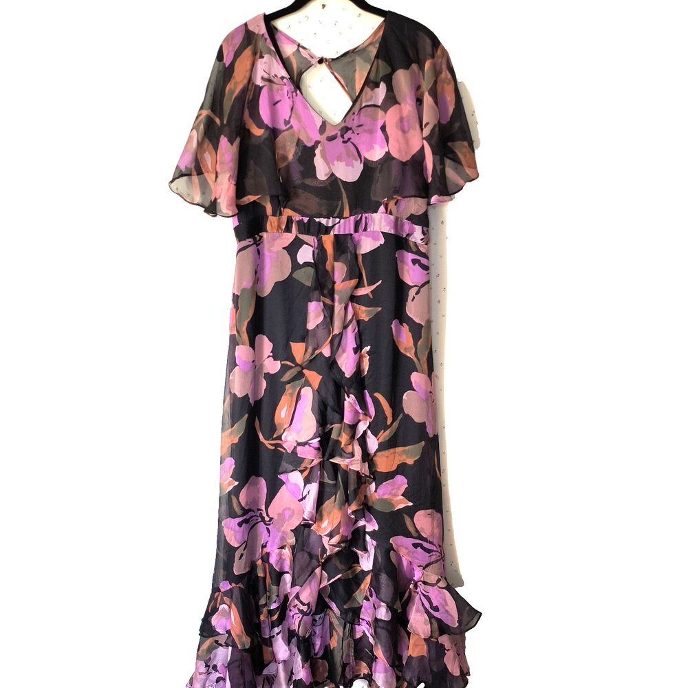Coldwater Creek Maxi Dress 16 Multicolor Floral Sheer Chiffon Party Fairy Ruched